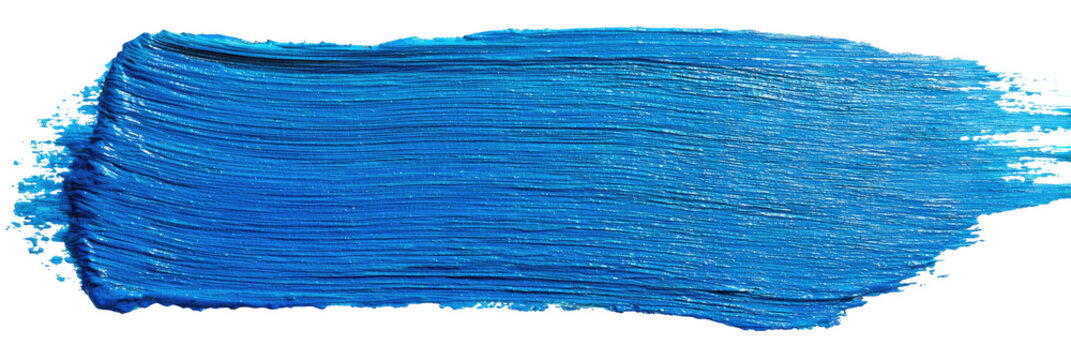 A vibrant blue paint stroke, textured with visible brush marks, stands out against a black backdrop