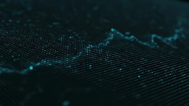 Abstract digital network pulses with glowing blue lights. Futuristic technology background with data flow and connections.