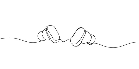 Fototapeta premium Single continuous line art style, headphones for smartphones. Line art Illustration Editable stroke.