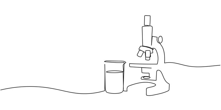 Single continuous line art style. Microscope for experiments. Line art Illustration Editable stroke.