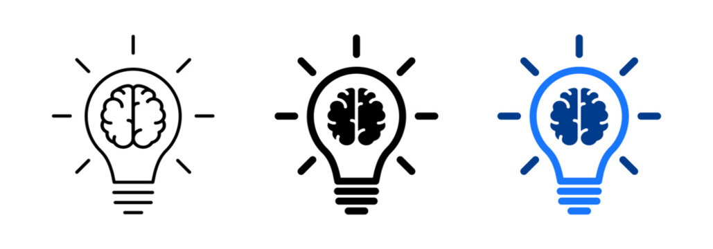 Brain in light bulb icon, process generating idea, concept creative solution