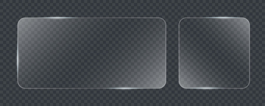 Light glass box frame with neon effect for square ux icon. Glitch abstract background glossy border technology ui shape design