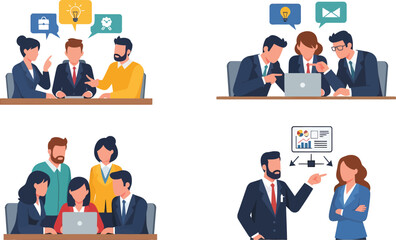 Obraz premium Business professionals collaborating and working together in various settings