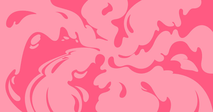 Hand-drawn vector illustration. Pink bubblegum poster, wavy twisted line wallpaper. Swirling retro background, groovy spiral candy pattern. Pink carnival print, funky abstract bg.