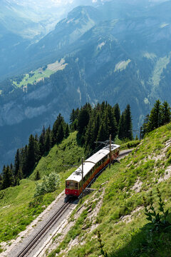Traditional alpine train at the Schynige Platte in the Swiss alps