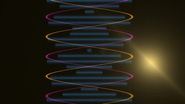 Floating Neon Helix Towers Over Dark Scene