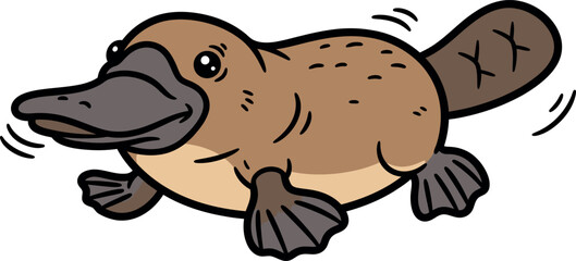 Fototapeta premium Charming cartoon platypus a unique Australian aquatic mammal with distinctive ducklike bill and webbed feet