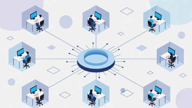 Business Distributed Workforce Connected Through a Central Digital Hub