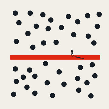 This business man cut through the noise metaphor vector concept shows a man on a red path in a minimal minimalist art illustration symbol design.