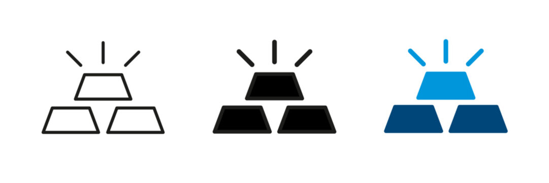 Gold bar icons set in outline and solid fill with shining effect