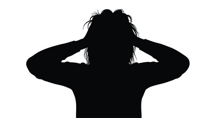 Frustrated person with hands in hair a dramatic silhouette