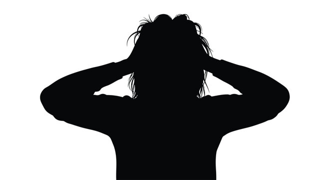 Frustrated person with hands in hair a dramatic silhouette
