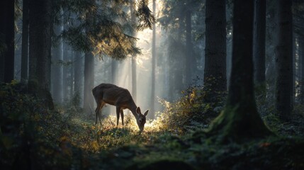 Deer Grazing in Serene Forest
