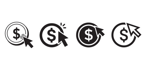Online Payment Click Dollar Icon in Minimal Monochrome Vector Style.
