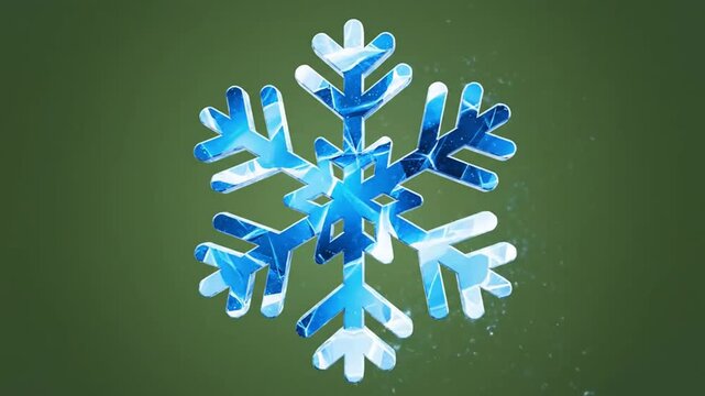 Shining Blue Snowflake on Green Background with Lens Flare Effect.