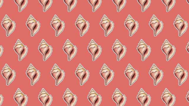 Seamless Conch Shell Sticker Pattern Background, Infinite Loopable Beach Ocean Marine Vector Illustration Animated Design