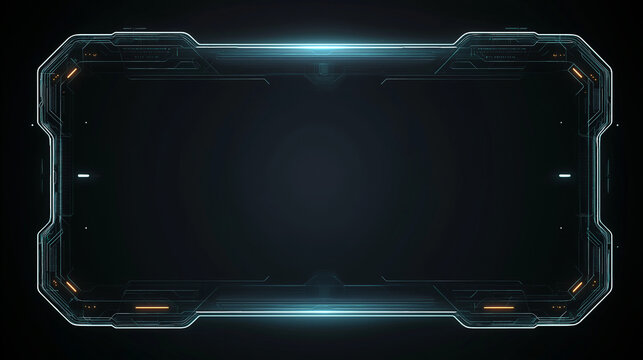 Futuristic Holographic Interface Frame with Neon Blue Tech Borders on Dark Background &ndash; Advanced Digital HUD Display Template