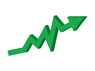 Realistic green 3D arrow pointing up vector isolated on white background. Growth chart symbol. Financial stock market profit, business success or economic progress icon.