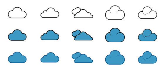Modern Cloud Icon Set &ndash; Outline and Filled Weather & Cloud Computing Vector Collection