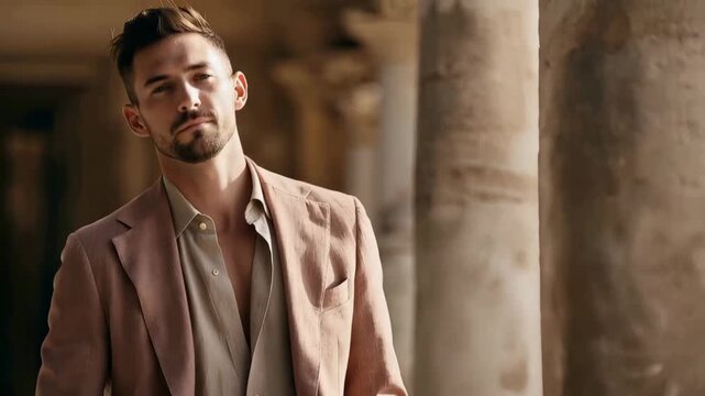 Sophisticated Masculinity: Modern Man in Linen Summer Suit