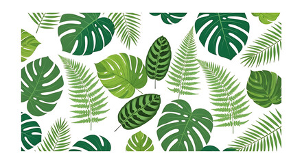Tropical leaves pattern in green shades isolated on a transparent background