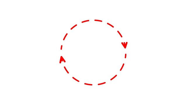 Animated, red, hand-drawn, dashed, circular, arrows, on, white, background, perfect, for, loop, symbols, cycles, loading, indicators, and, creative, digital, storytelling, highlights.
