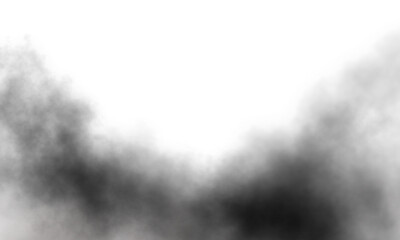 Black smoke clouds and toxic fog isolated on transparent background. Realistic dark steam, smoky mist, burning carbon and coal overlay. Design element for overlay, compositing, PNG