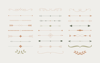 Elegant hand drawn decorative line dividers and page separators minimalist boho style rustic floral arrows dots and swirls for invitations crafting and graphic design elements vintage wedding statione