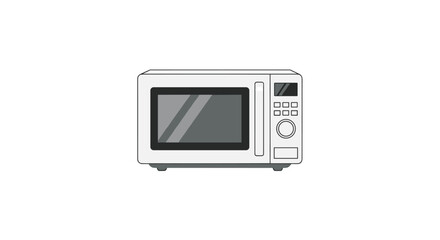 Front view of a white household microwave oven with a grey screen and control panel on a plain white background.