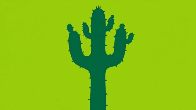 Minimalist Green Cactus Animation on a Vibrant Lime Green Background, Desert Plant Growth.