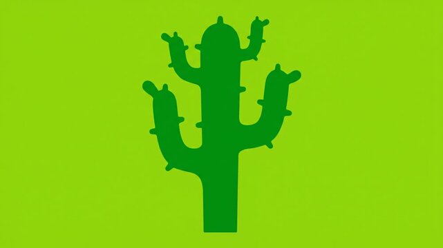 Minimalist Green Cactus Icon on Vibrant Lime Background.