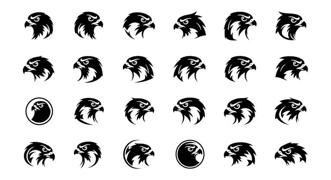 Falcon Head Mascot Logo Collection - 24 Swift Bird of Prey Vector Icons for Sports Esports