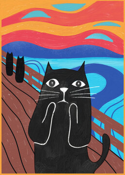 Screaming cat, hand-painting