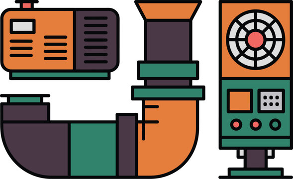 Industrial machinery components abstract vector illustration schematic of mechanical parts systems and equipment for engineering manufacturing and technology concepts modern flat design style with cle