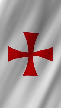 Vertical Templar Knight Flag Animation, Realistic 4K Background