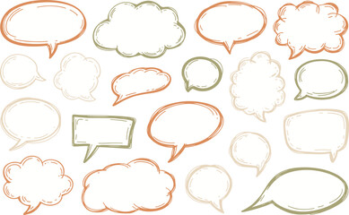 Fototapeta premium Hand drawn speech bubbles and thought clouds collection doodle style diverse shapes and sizes for communication ideas and dialogue elements for presentations marketing and design projects