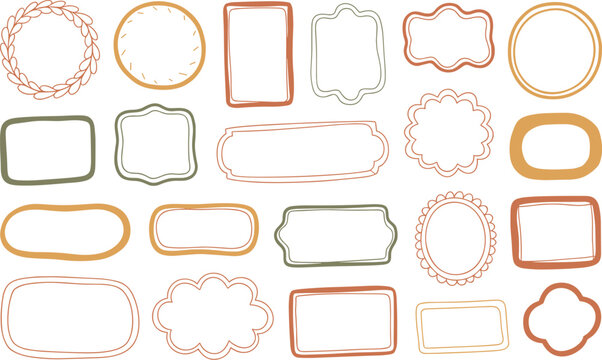 Collection of hand-drawn decorative frames and borders in various shapes and sizes for graphic design elements invitations scrapbooking and journaling creative text placeholders for marketing and soci