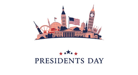 Naklejka premium Presidents Day with city skylines and American flag buildings landmarks