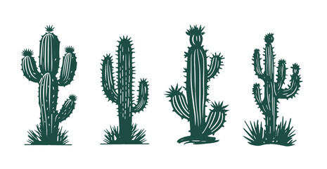 Cactus set hand drawn illustrations

