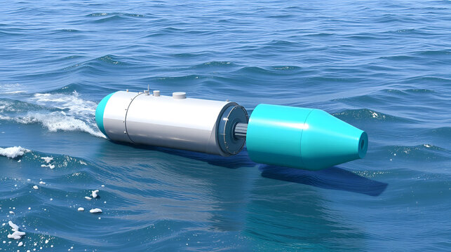 Wave energy converter technology.  Ocean energy conversion device. 3d animation render