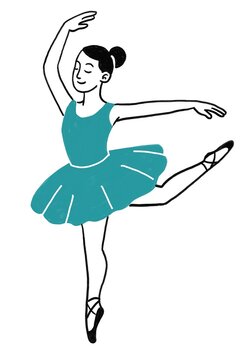 Ilustraci&oacute;n de mujer joven bailarina. Est&aacute; haciendo una posici&oacute;n de baile para el lago de los cisnes