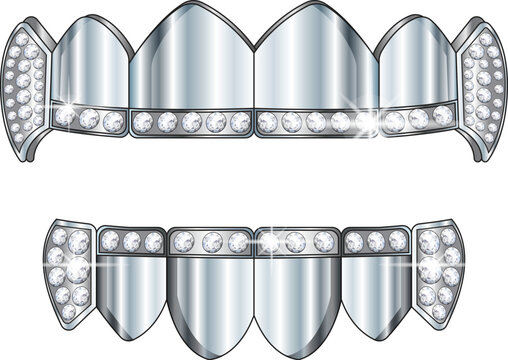 Grillz Teeth Diamond Silver Diamond Vector