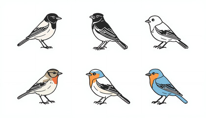 Fototapeta premium A colorful illustration of various bird species on a white background