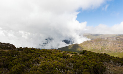 Low clouds over Ethiopian highland mountain valley