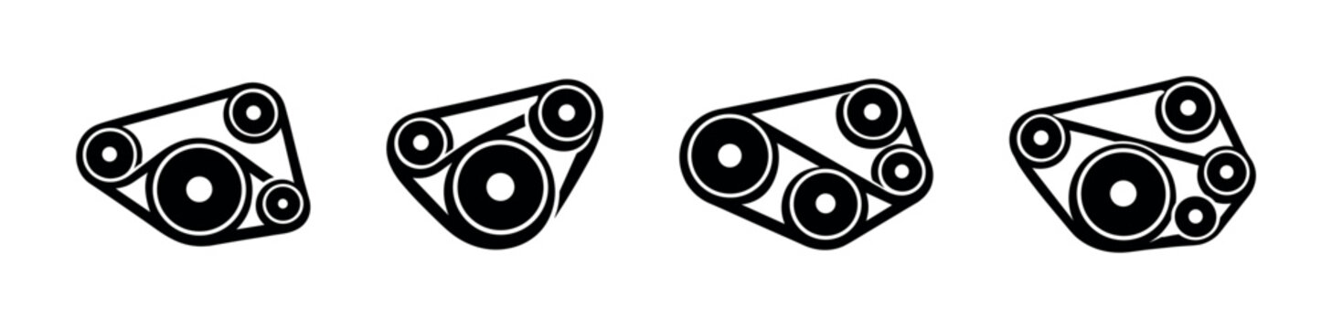 Set of different car engine belt designs, flat vector illustration