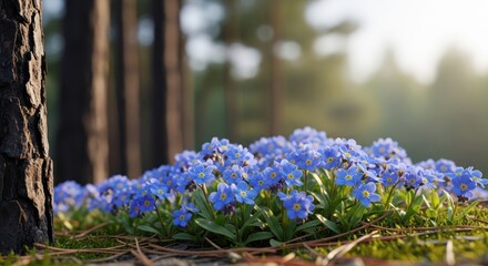 Fototapeta premium blue flowers in forest