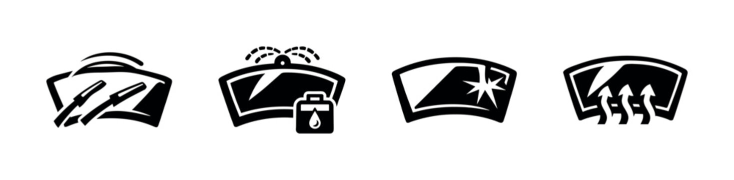 Car dashboard icon set for windshield wipers and defrost, flat vector illustration
