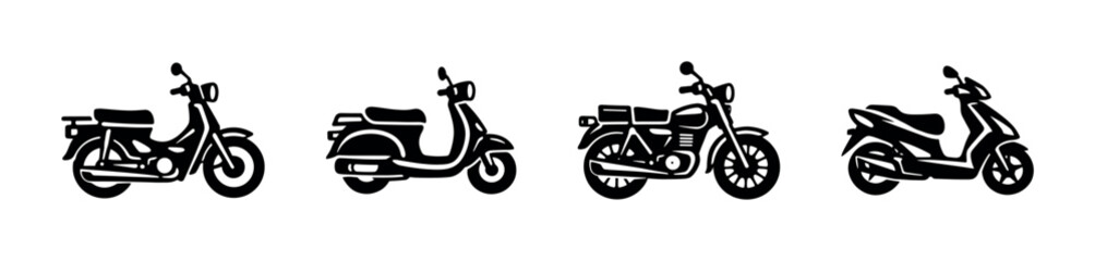 Fototapeta premium Set of vintage and modern motorcycles, flat vector illustration