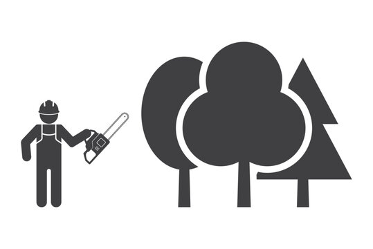 lumberjack man with chainsaw cut trees icon