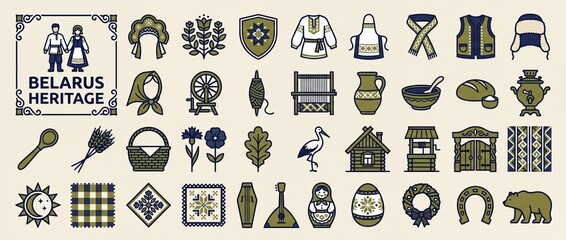 Obraz premium Explore Belarus heritage through symbols of culture, tradition, and craftsmanship in various forms